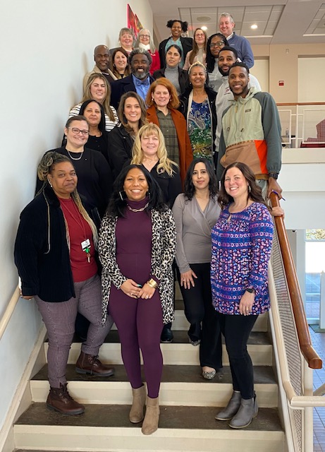 First Row, center: Shenika Ward, Dean of Engagement, stands with a newly formed group of campus-wide Access Advocates at Sandhills Community College including President Alexander "Sandy" Stewart, in the back row, far right. 