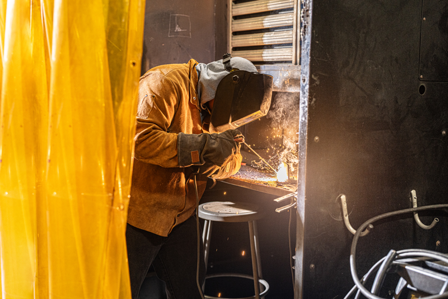Welding student welding