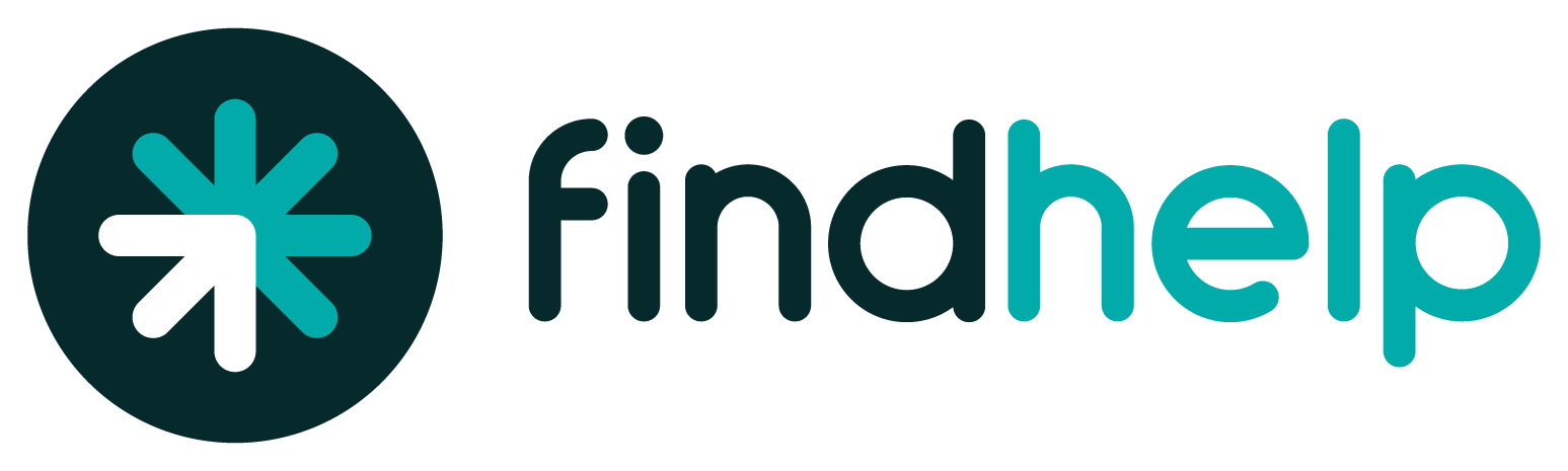 Findhelp.org logo featuring a teal and white directional star icon beside the word “findhelp.”
