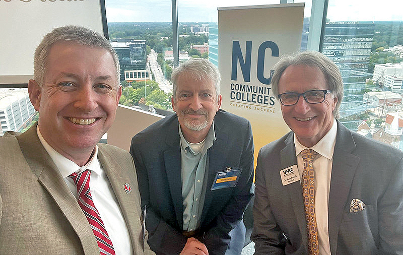 (L-R) Sandhills Community College President Sandy Stewart with Dr. Vernon Lindquist of Johnston Community College and Dr. Mark Sorrels of Fayetteville Technical Community College at the State Board Summit for Community Colleges in Raleigh.