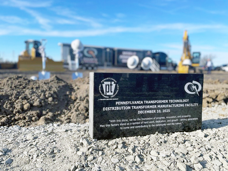 Groundbreaking plaque at Pennsylvania Transformer Technology’s new manufacturing facility in Hoke County, marking the site of new apprenticeship partnerships with Sandhills Community College.