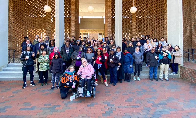 Students, faculty, staff, and community members gather on the Sandhills Community College campus while participating in 2025 MLK walk.