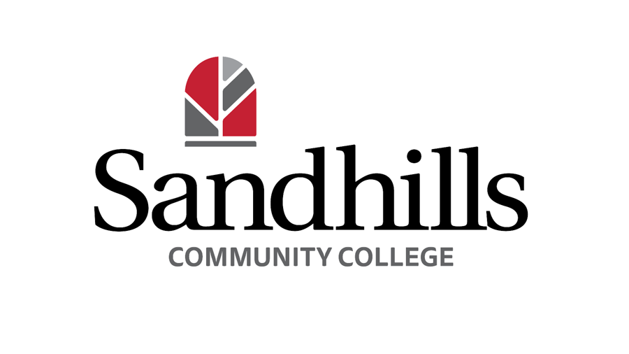 Sandhills Community College logo featuring the College’s red and gray emblem above the institution name on a light background.